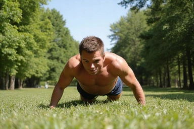 Bărbat făcând exerciții în natură