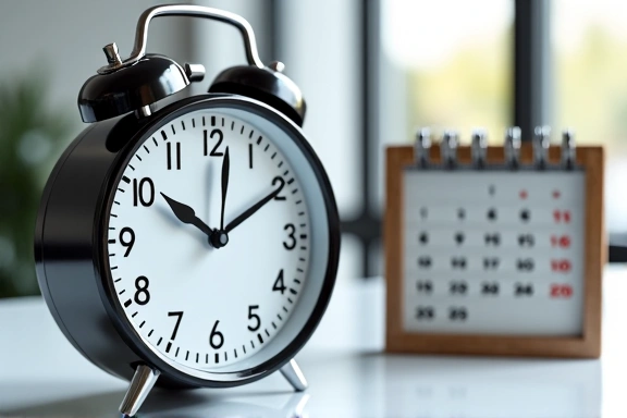 Ceas de birou și calendar, indicând programul de lucru